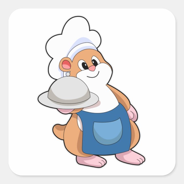 Sticker Carré Hamster comme cuisinier avec Plateau (Devant)