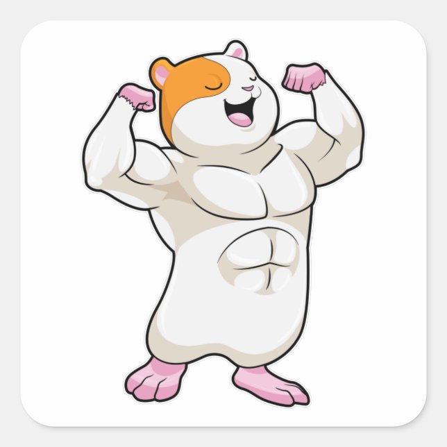 Sticker Carré Hamster en Bodybuilder avec de grands Muscles (Devant)