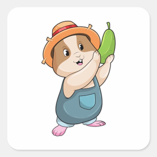 Sticker Carré Hamster en fermier avec des courgettes (Devant)