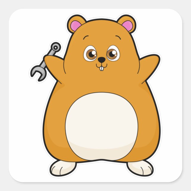 Sticker Carré Hamster en mécanique avec clé (Devant)