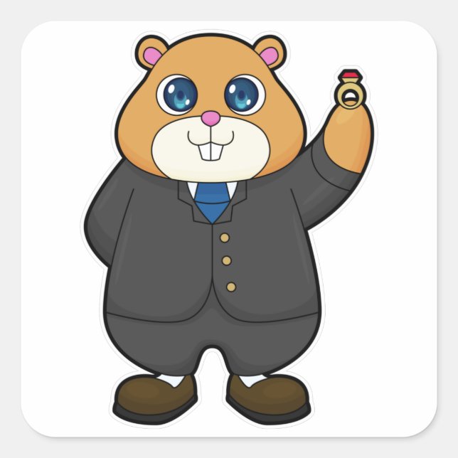 Sticker Carré Hamster en salle avec anneau Mariage (Devant)
