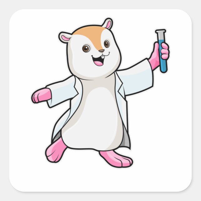 Sticker Carré Hamster en tant que scientifique avec tube d'essai (Devant)