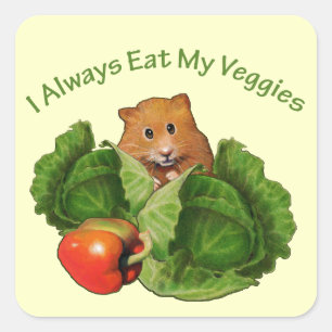 Sticker Carré Hamster : Enfants : Je mange toujours de mon