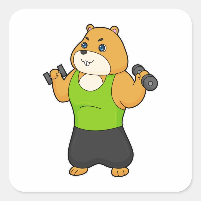 Sticker Carré Hamster Fitness Dumbbell (Devant)
