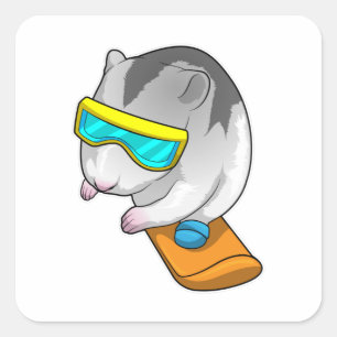 Sticker Carré Hamster Snowboard Snowboard