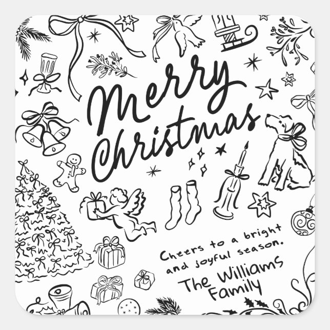 Sticker Carré Hand Draw Merry Christmas  (Devant)