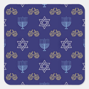 Sticker Carré Hannukah Menorah étoiles dreiders