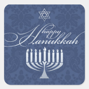Sticker Carré Hanoukka heureux avec l'autocollant de Menorah