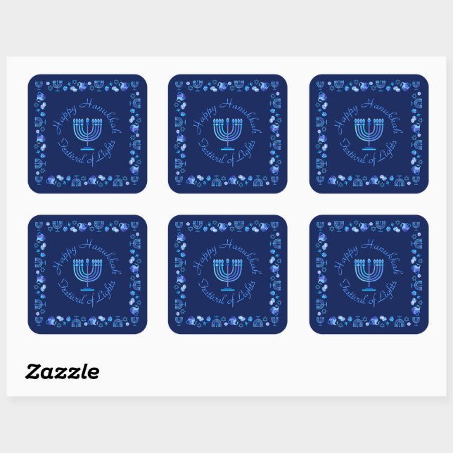 Sticker Carré Hanoukka Jour Juif Menorah Ornate Mandala (Feuille)