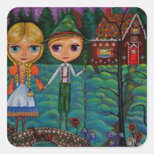 Sticker Carré Hansel et Gretel Dolls et Gingerbread House