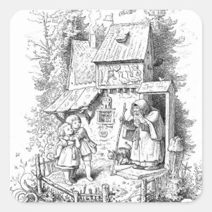 Sticker Carré Hansel et Gretel rencontrent la sorcière