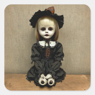 Sticker Carré Hantée déplaisante vieille poupée antique Hallowee