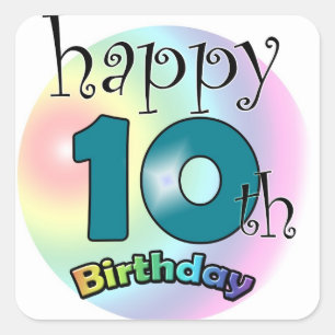 Sticker Carré Happy 10th Birthday