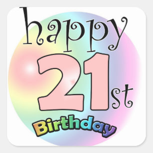 Sticker Carré Happy 21st Birthday (rose)