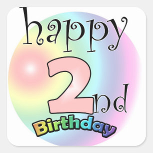 Sticker Carré Happy 2nd Birthday (rose)