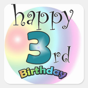 Sticker Carré Happy 3rd Birthday