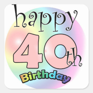 Sticker Carré Happy 40th Birthday (rose)