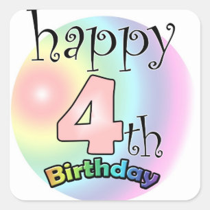 Sticker Carré Happy 4th Birthday (rose)