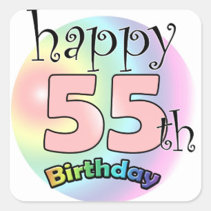 Sticker Carré Happy 55th Birthday (rose)