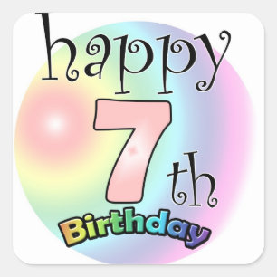 Sticker Carré Happy 7th Birthday (rose)