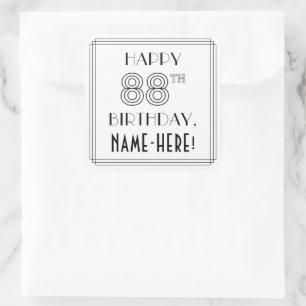 Sticker Carré HAPPY 88E ANNIVERSAIRE, Style Art Déco, Nom person