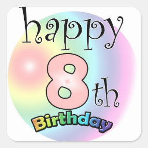 Sticker Carré Happy 8th Birthday (rose)