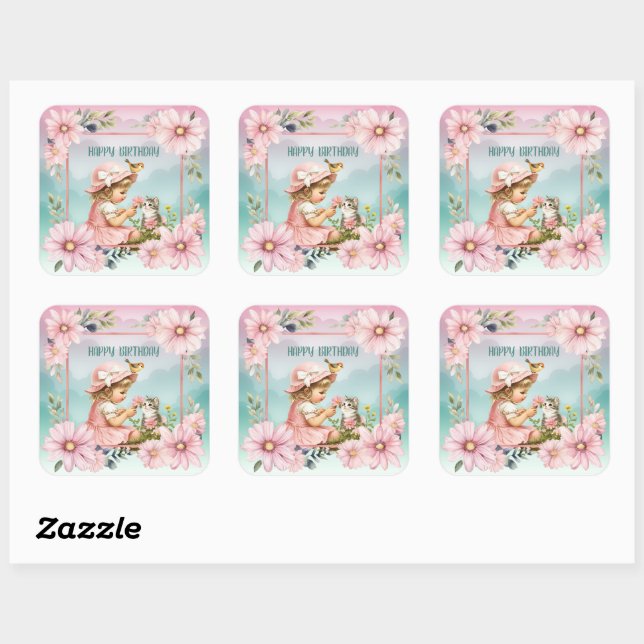 Sticker Carré Happy Birthday  (Feuille)