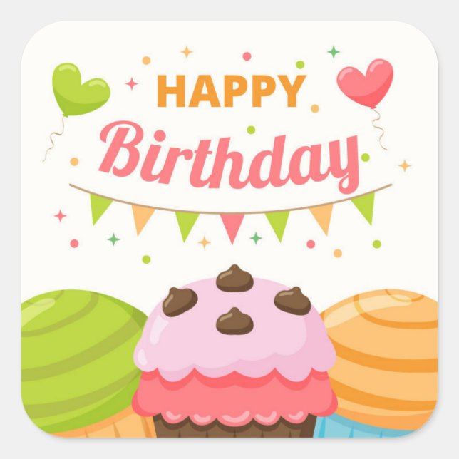 Sticker Carré Happy Birthday (Devant)