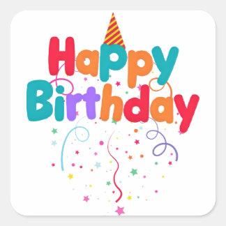 Sticker Carré Happy Birthday Confetti Button