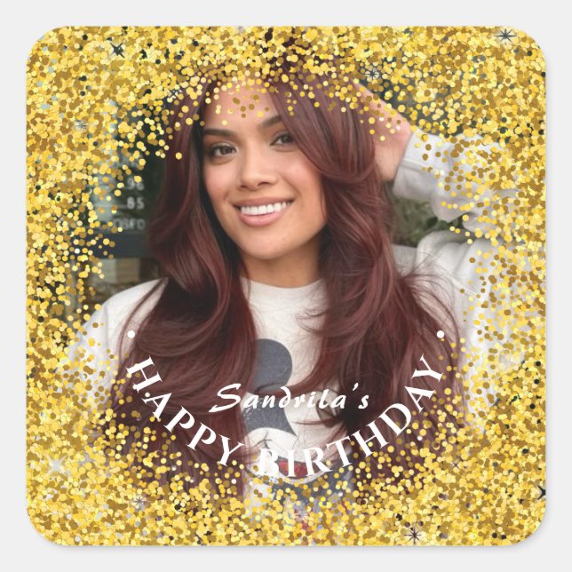 Sticker Carré Happy Birthday Modern Simple Custom Photo (Devant)