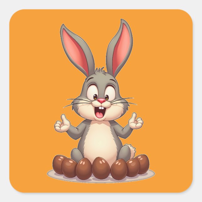 Sticker Carré Happy Easter Bunny – Cute Rabbit with Autocolante (Devant)