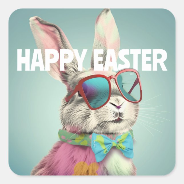 Sticker Carré Happy Easter Bunny with Sung Funny (Devant)
