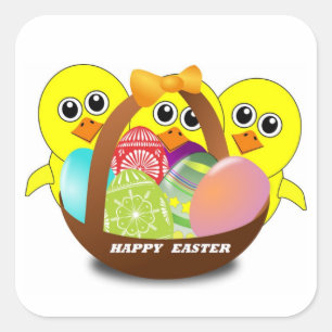 STICKER CARRÉ "HAPPY EASTER" CHICS