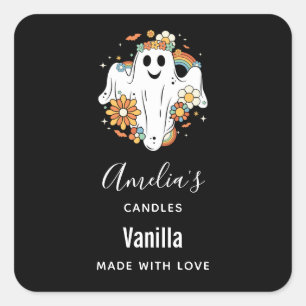 Sticker Carré Happy Ghost Retro Hippie Vibe - Bougie Business