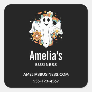 Sticker Carré Happy Ghost Retro Hippie Vibe Business