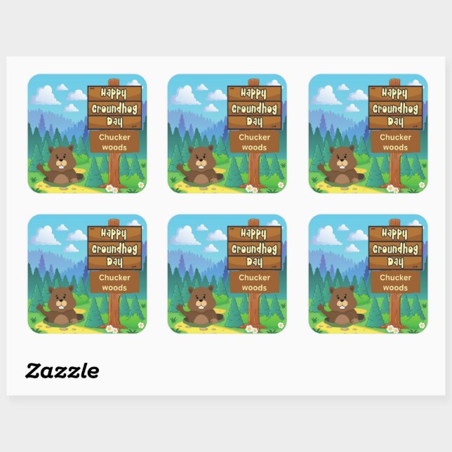 Sticker Carré happy ground hog day in woods (Feuille)