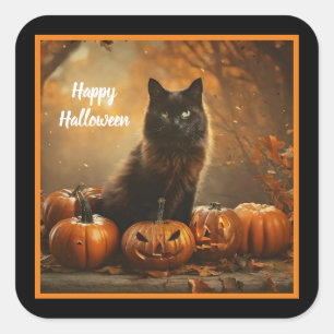 Sticker Carré Happy Halloween Black Cat Collection