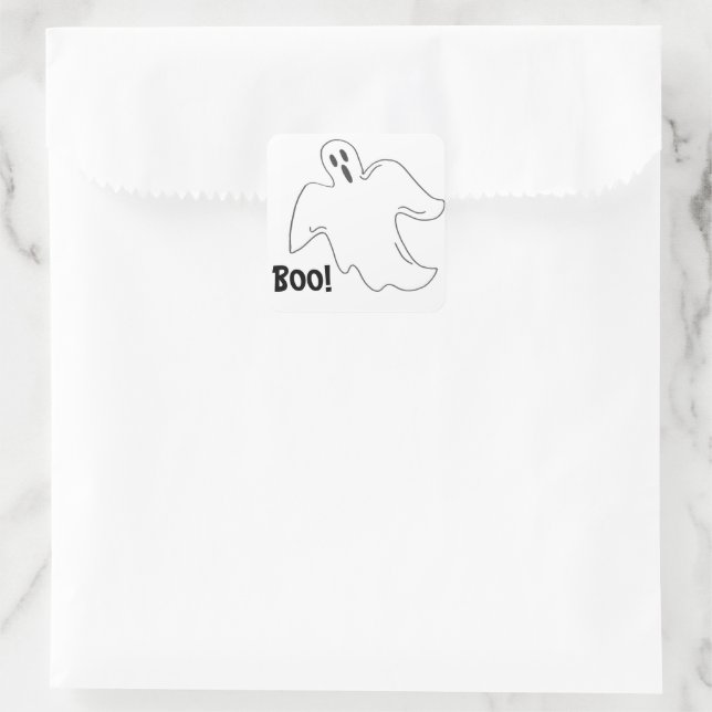 Sticker Carré Happy Halloween Boo Éffrayant Ghost Haunted House (Sac)