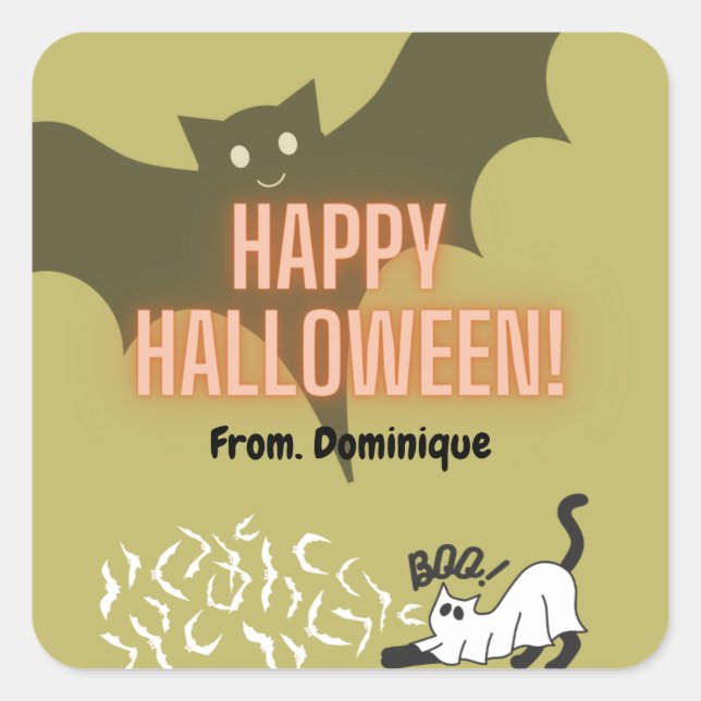 Sticker Carré Happy Halloween chauve chauve-souris mignonne coll (Devant)