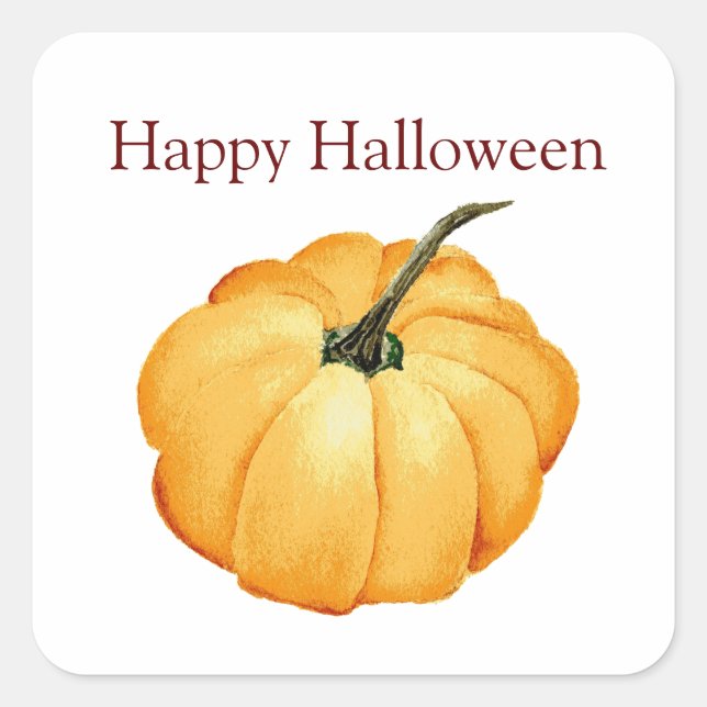 Sticker Carré Happy Halloween chic citrouille orange (Devant)