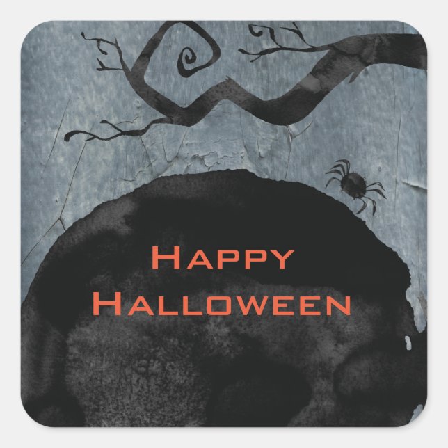 Sticker Carré Happy Halloween Éffrayant Déplaisant Black Spider (Devant)