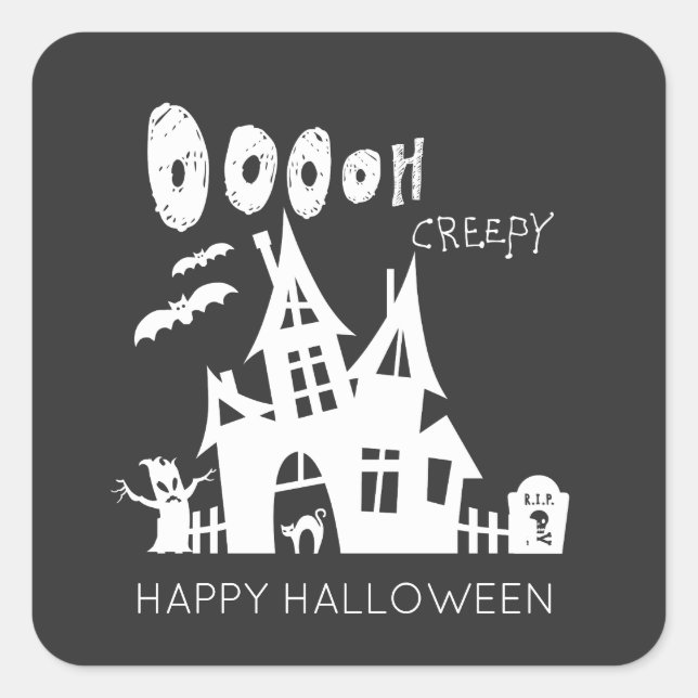 Sticker Carré Happy Halloween Haunted House (Devant)