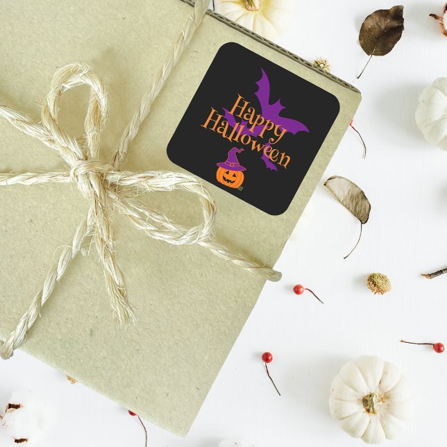 Sticker Carré Happy Halloween Jack-o'-lantern Black (Créateur téléchargé)