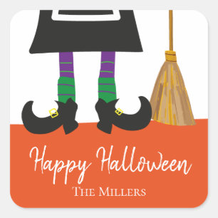 Sticker Carré Happy Halloween Jambes de sorcière et salle person