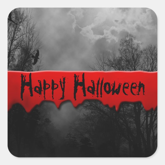 Sticker Carré Happy Halloween sanglant Haunker (Devant)