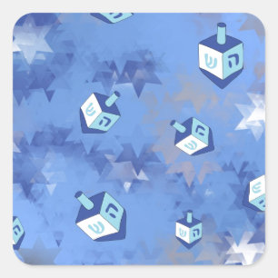Sticker Carré Happy Hanoukka Falling Stars and Dreidels