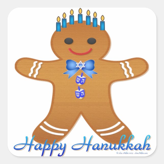 Sticker Carré Happy Hanoukka Gingerbread Man Menorah (Devant)