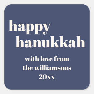 Sticker Carré Happy Hanoukka Modern Navy Blue Personnalisé