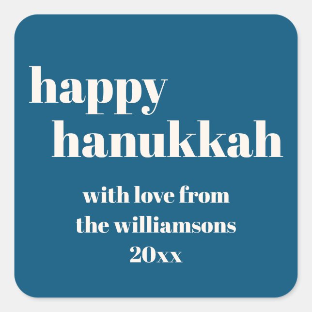 Sticker Carré Happy Hanoukka Modern Turquoise Blue Personnalisé (Devant)