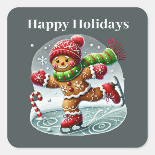 Sticker Carré Happy Holidays ajouter le message pain d'épices